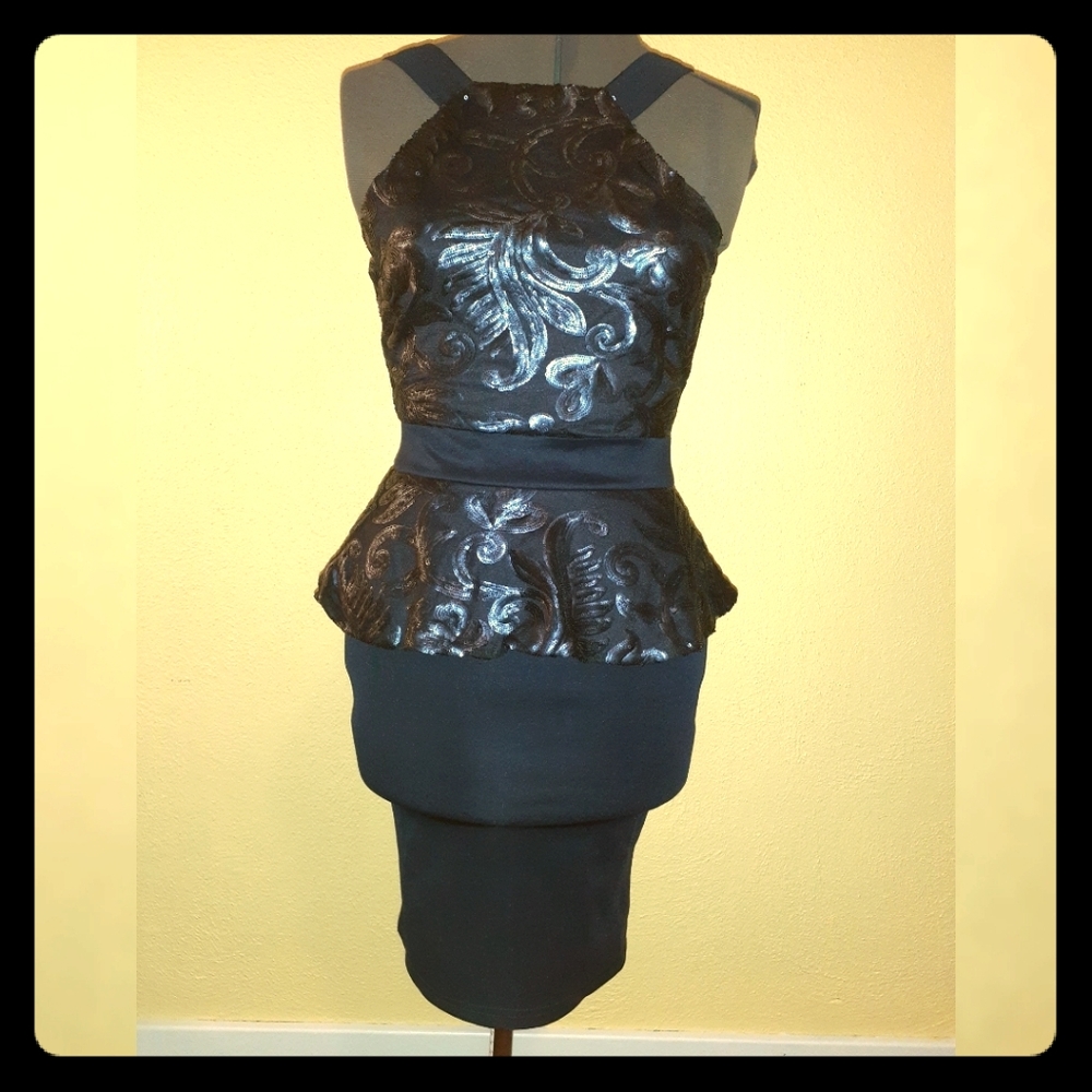 Gorgeous Navy Halter Peplum Dress NWOT